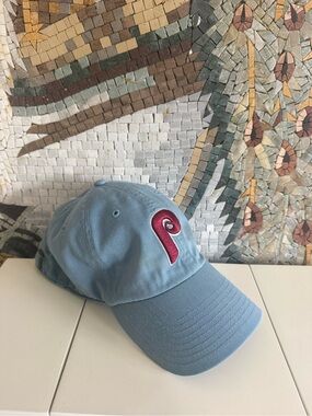 Light Blue Baseball Cap with Red Embroidered Phillies Logo